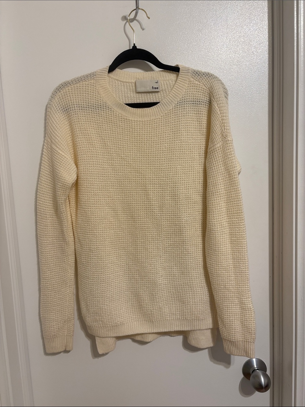 Aritzia Cream Merino Wool Waffle Knit Crewneck Sweater